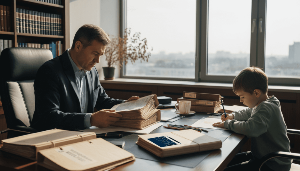 Avocatul discută dosarul împreună cu copilul, explicându-i pașii pe înțelesul lui.