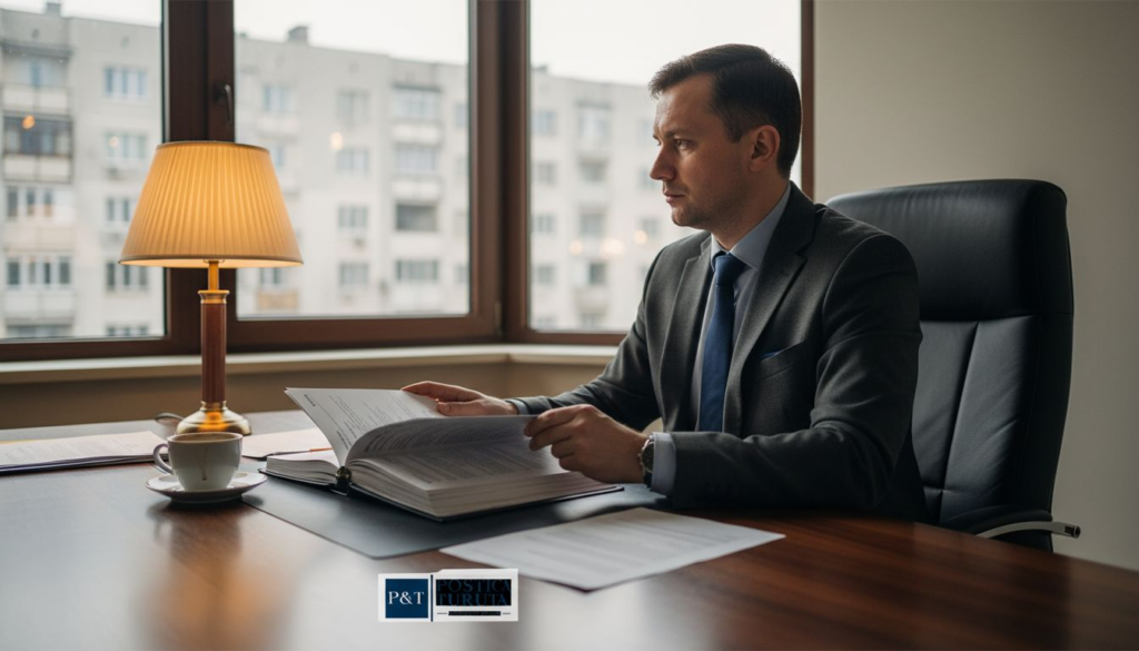 Avocat analizând actele legate de executarea silită