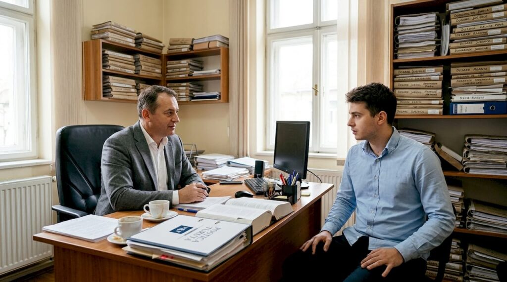 Avocatul își consiliază clientul cu privire la procedura de reținere