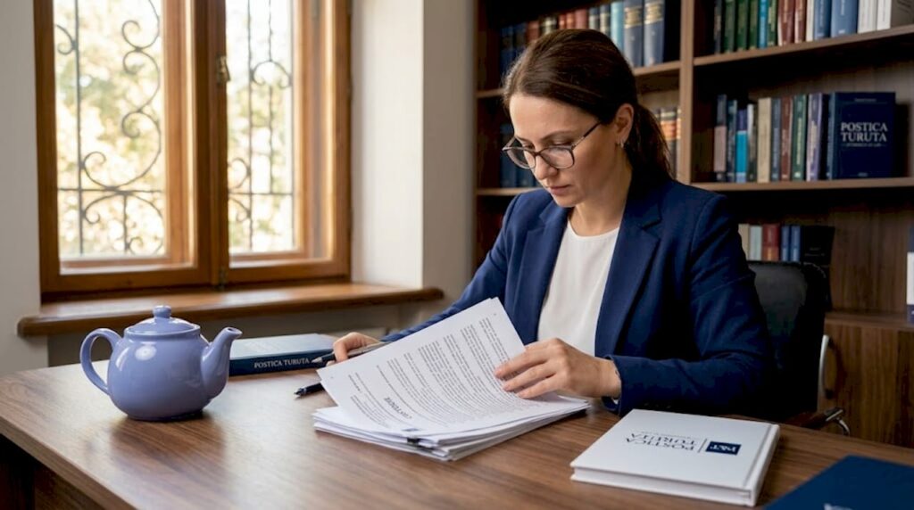 Un avocat analizează actele de custodie la birou.