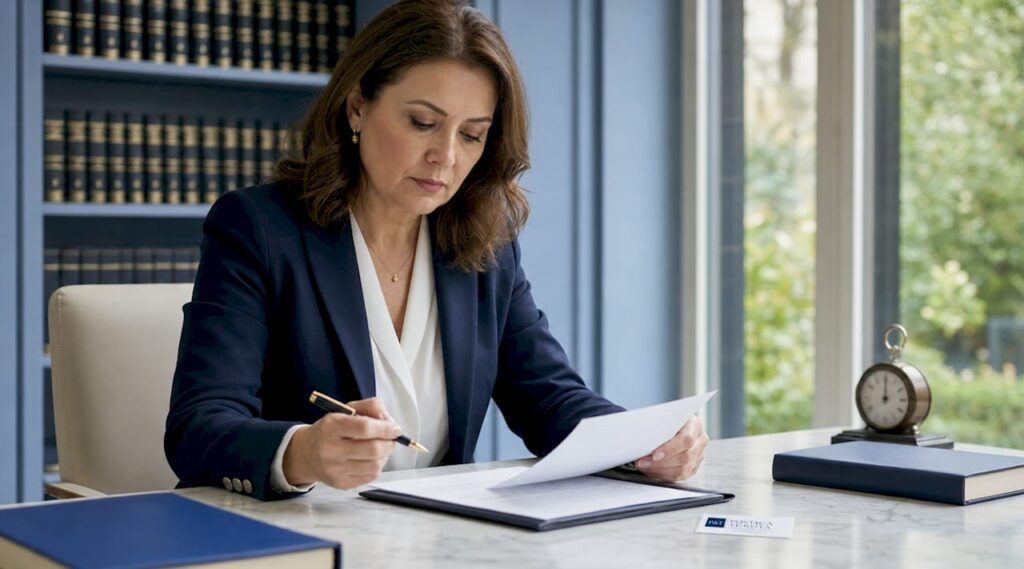 Notarul analizează actul de divorț pentru a se asigura că toate clauzele sunt corect redactate și respectă legea.