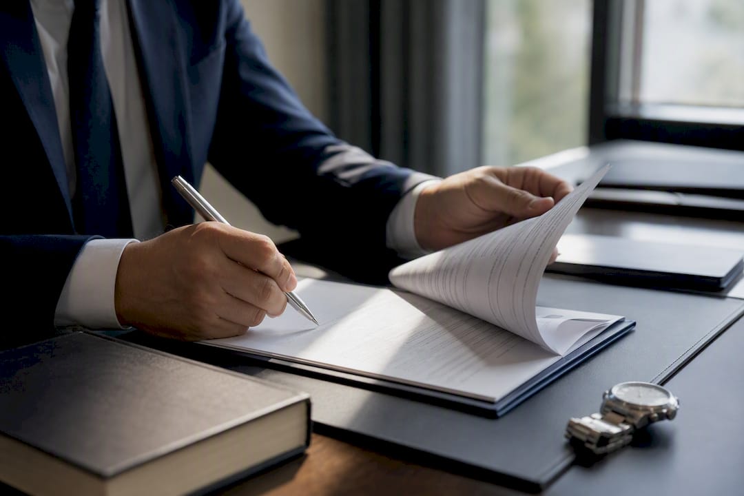 Avocat redactând contractul de custodie parentală