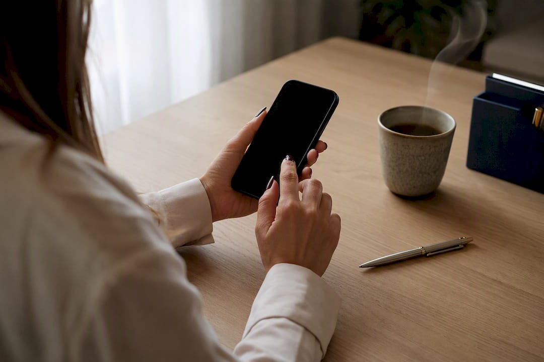 Mâini care salvează o captură de ecran a unui apel de urgență pe telefon