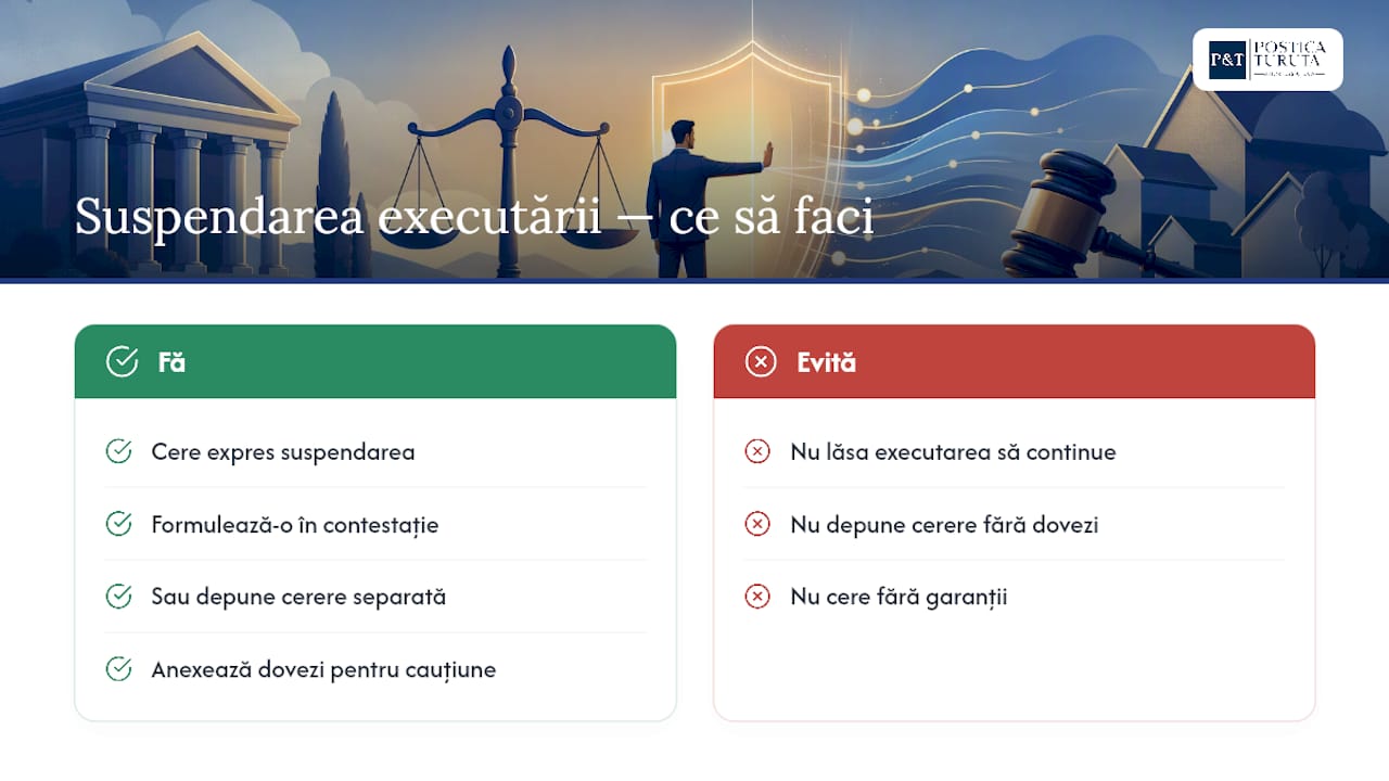 Suspendarea executării: cum și când o poți obține — overview diagram