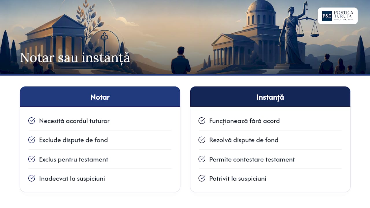 Comparație între notar și tribunal
