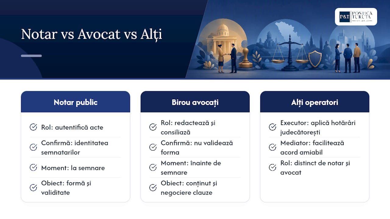 Care este diferența dintre notarul public și un birou de avocați — overview diagram